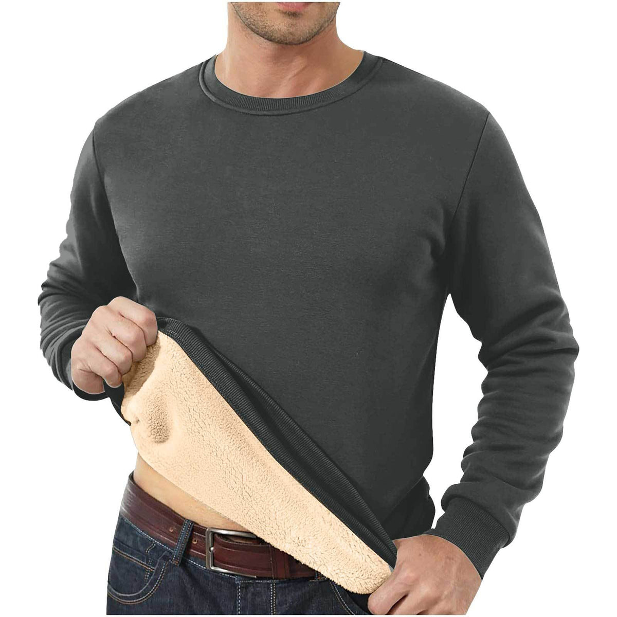 Amazon Cross-Border Dropshipping Autumn And Winter Sweatshirt Men's Velvet Round Neck Solid Color Loose Thermal Underwear Thick Foreign Trade Men's Clothing