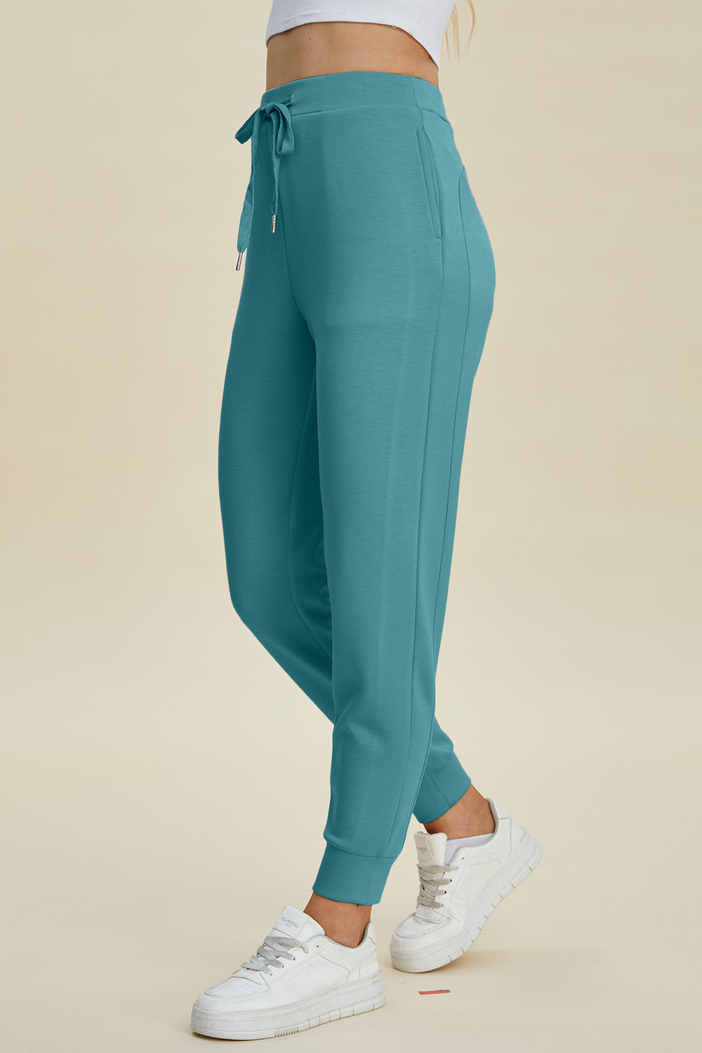 Joggers de cintura alta Basic Bae de tejido Air Scuba con cordón, talla completa