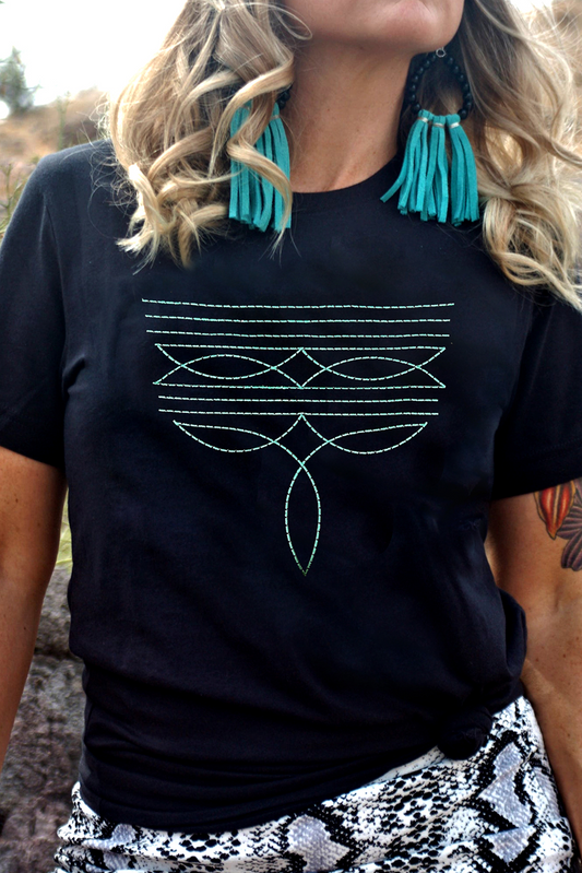 Camiseta con bordado geométrico de moda Western negra