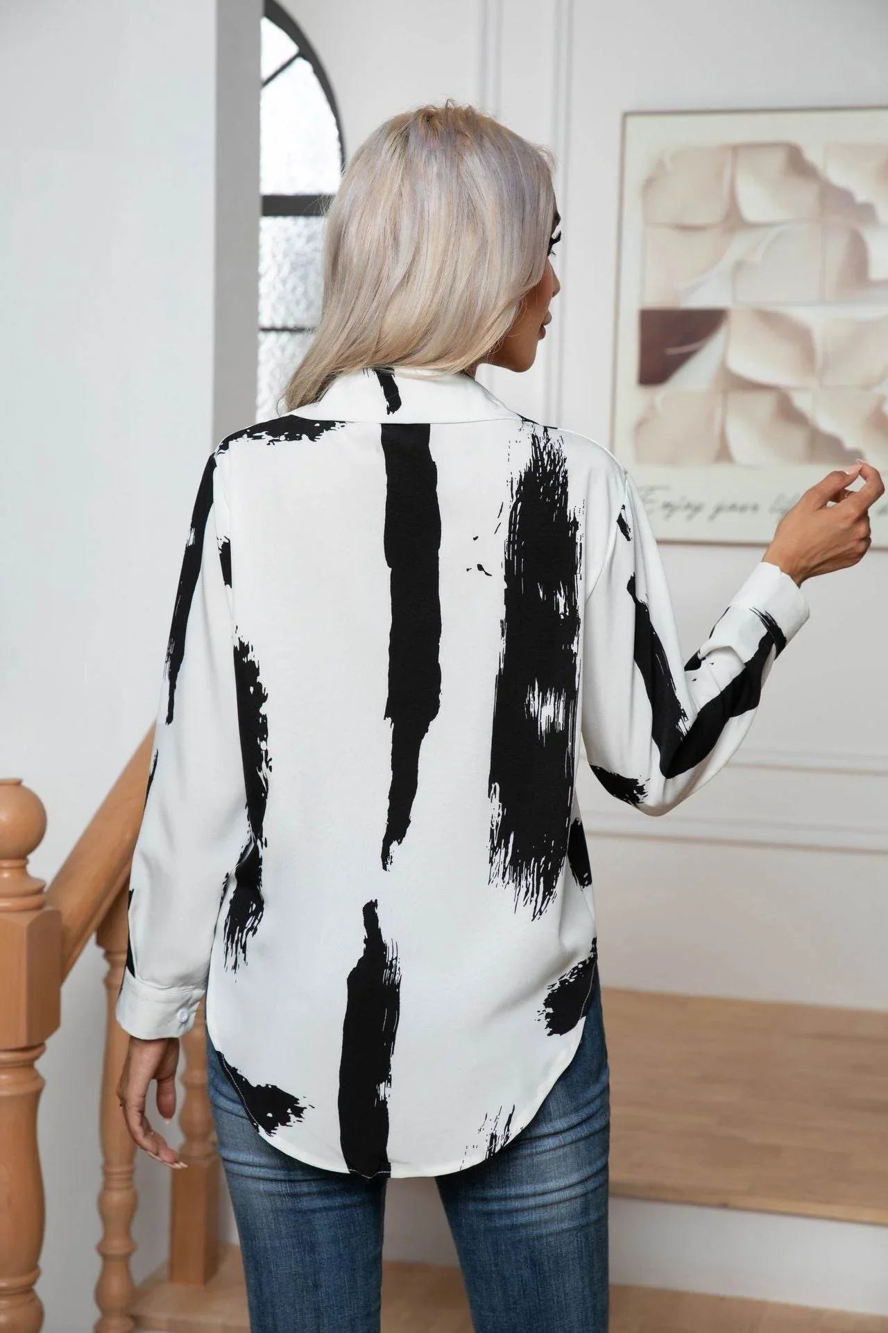 Button Down Printed Long Sleeve Shirt