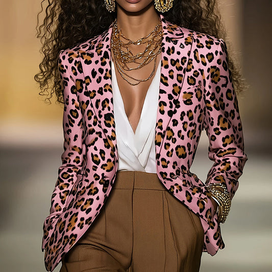 Blazer de leopardo rosa para mujer