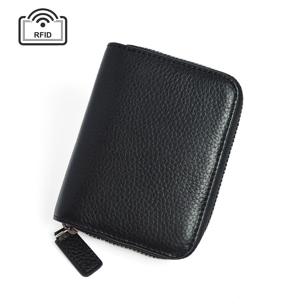 Leather Organ Card Wallet with RFID Zipper Bags