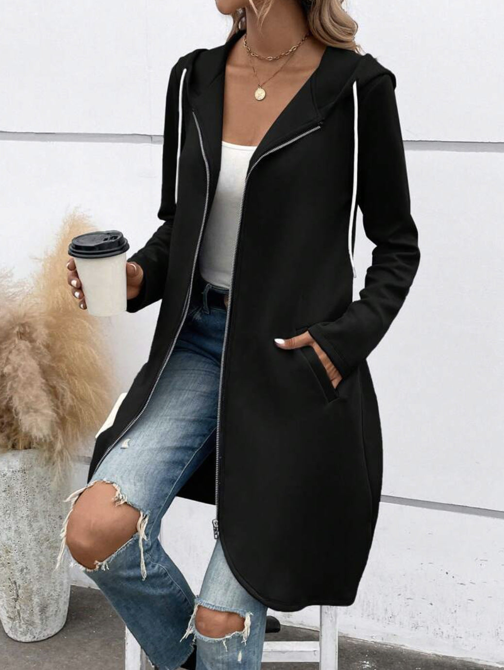 Sudadera de terciopelo con capucha y cremallera para mujer | Ropa urbana cómoda