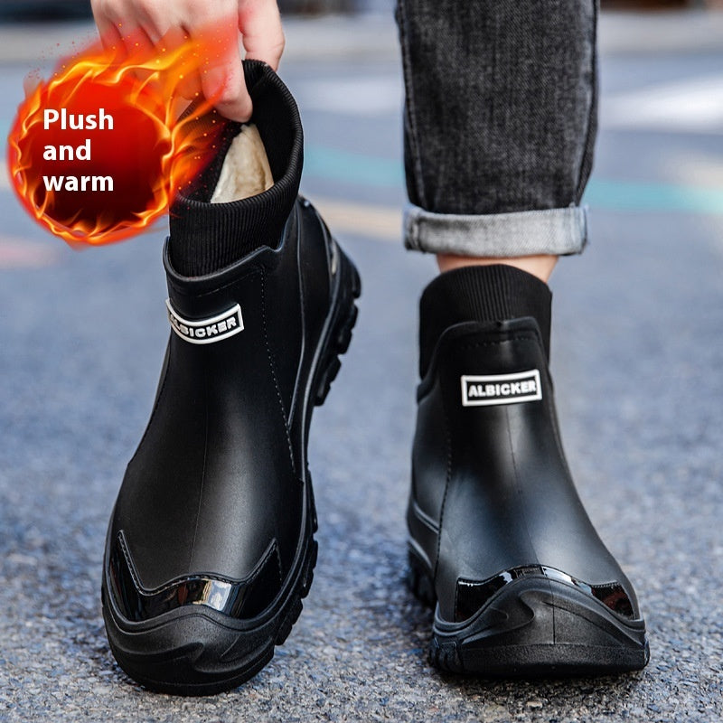 Large Size Fixed Velvet Rain Boots Stylish Water Shoes Men And Women Outdoor