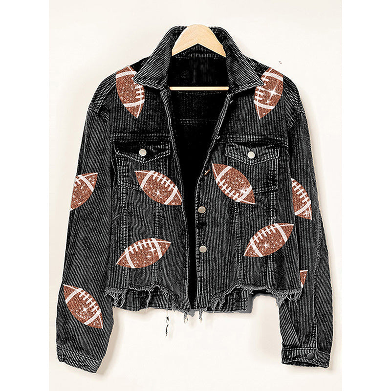 Chaqueta Corta de Pana con Botones Delanteros y Bajo Deshilachado