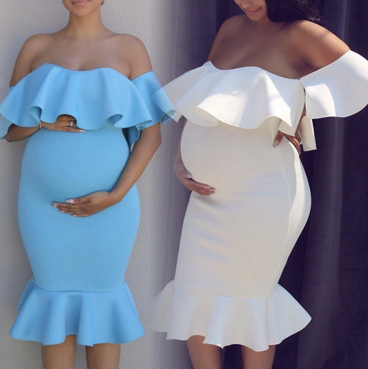 Vestido elástico de mujer con volantes para embarazadas