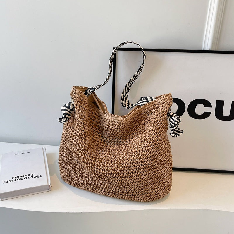 Women's Large Capacity Straw Vacation Shoulder Bag Travel Bag
