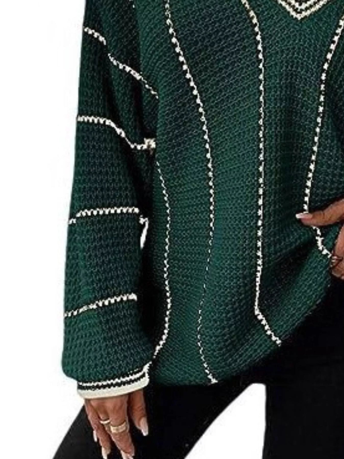 Full Size V-Neck Textured Knit Sweater Plus Size
