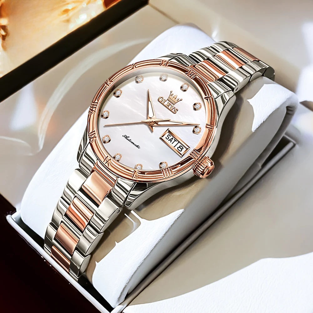 Women's Automatic Pearl-Effect Day-Date Watch