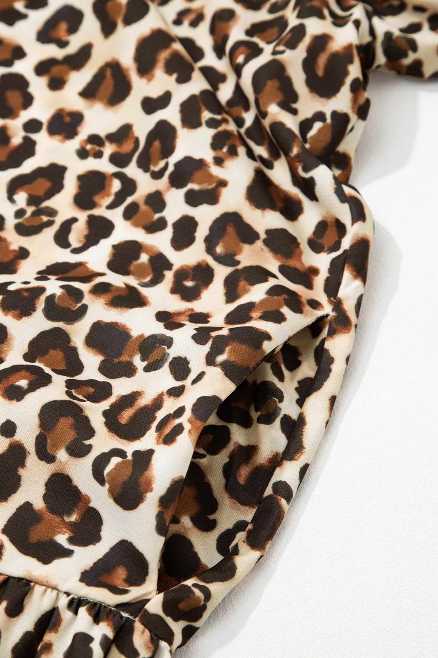 Minivestido suelto de manga 3/4 con estampado de leopardo marrón a rayas y retazos
