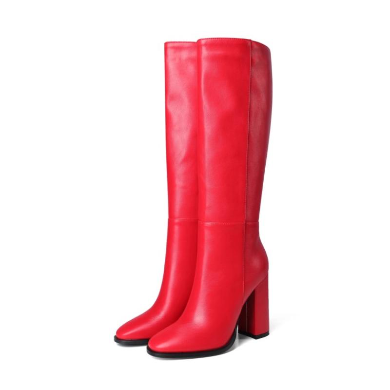 Women's Zipper Block Heel Knee-High Boots