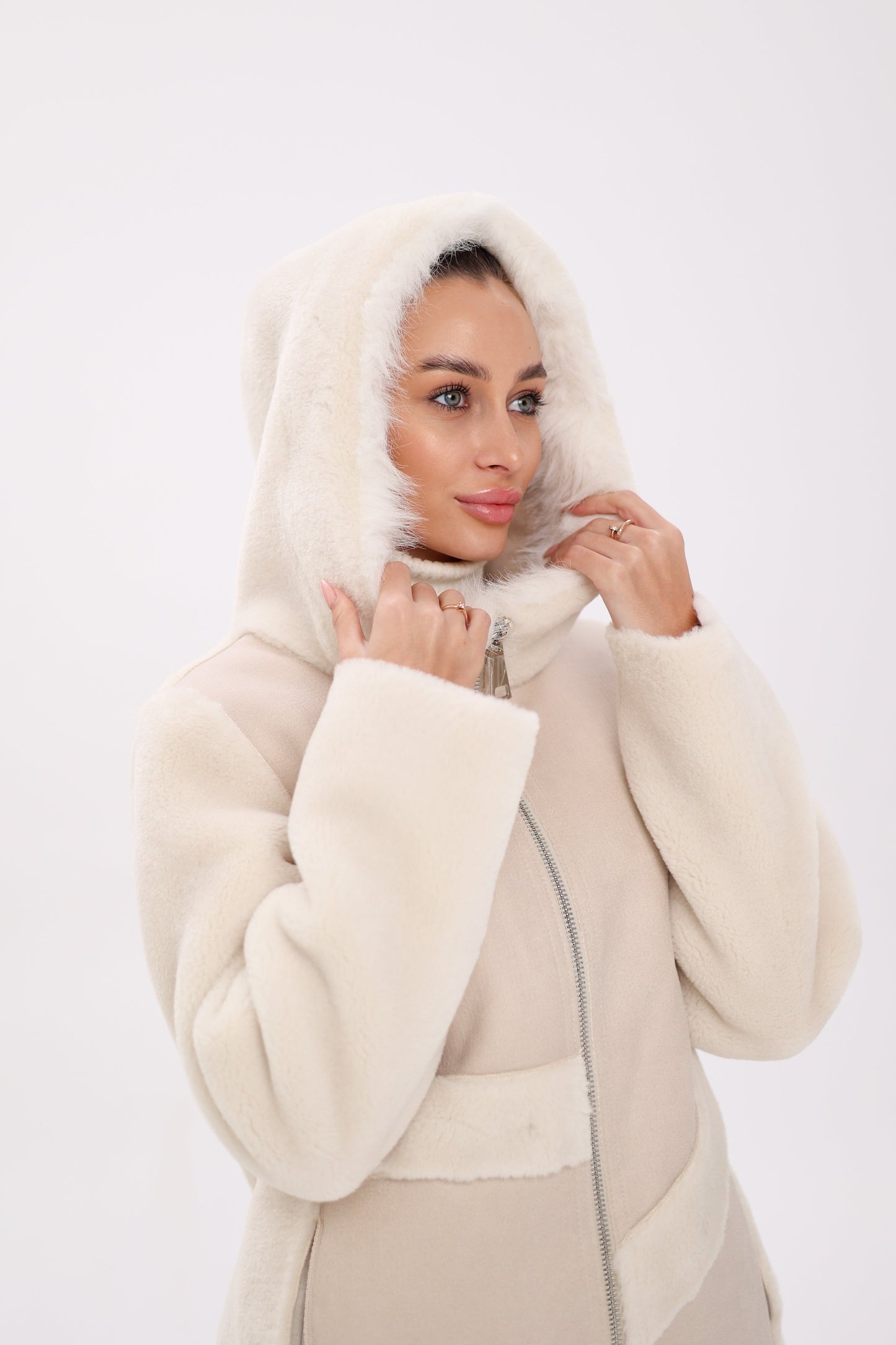 ⇆ Chaqueta Reversible con Capucha de Mezcla de Lana