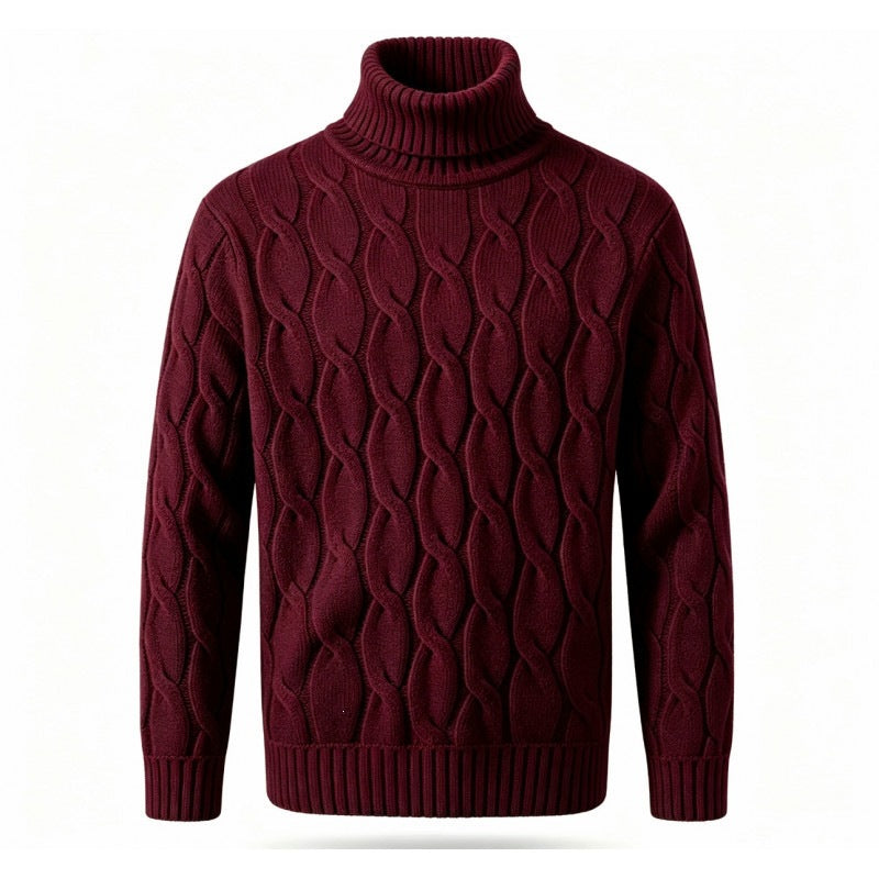 Men's Fashionable Turtleneck Sweater With Knotted Floral Design Loose Fit