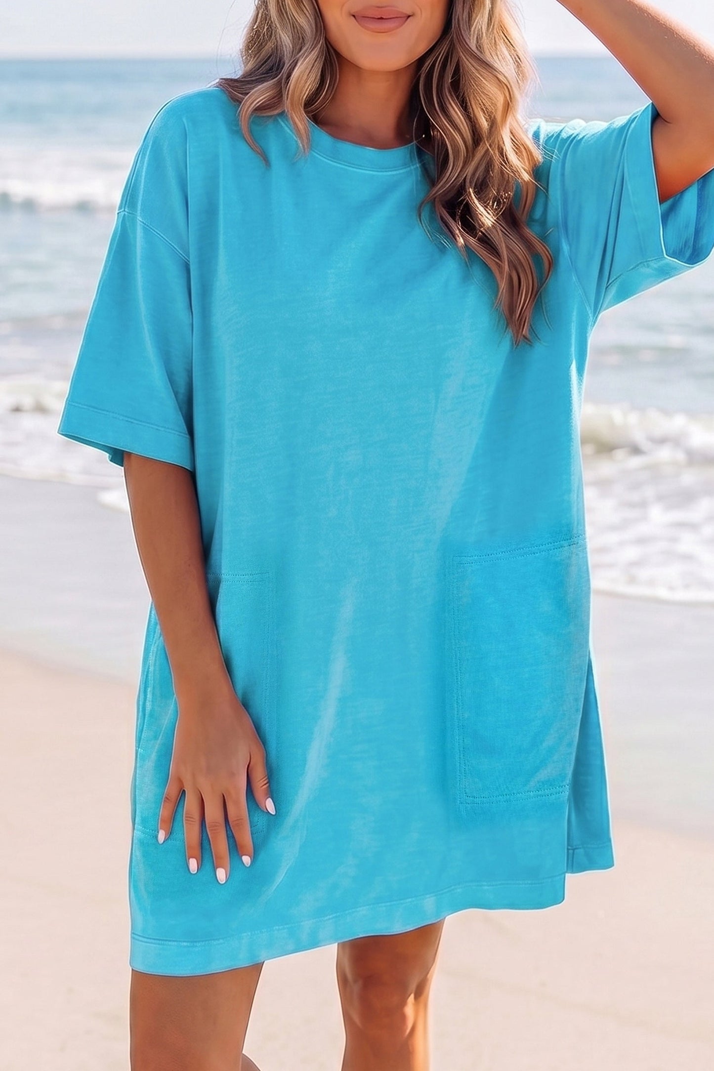 Coral Paradise Drop Shoulder Loose Casual T Shirt Mini Dress