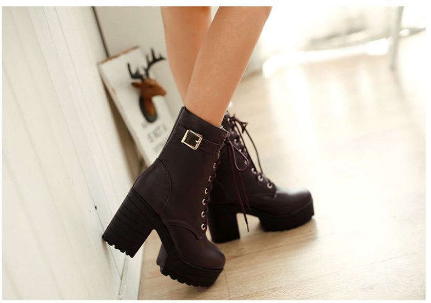Botas Martin de tacón grueso de PU para mujer | Botas de tacón alto de talla grande