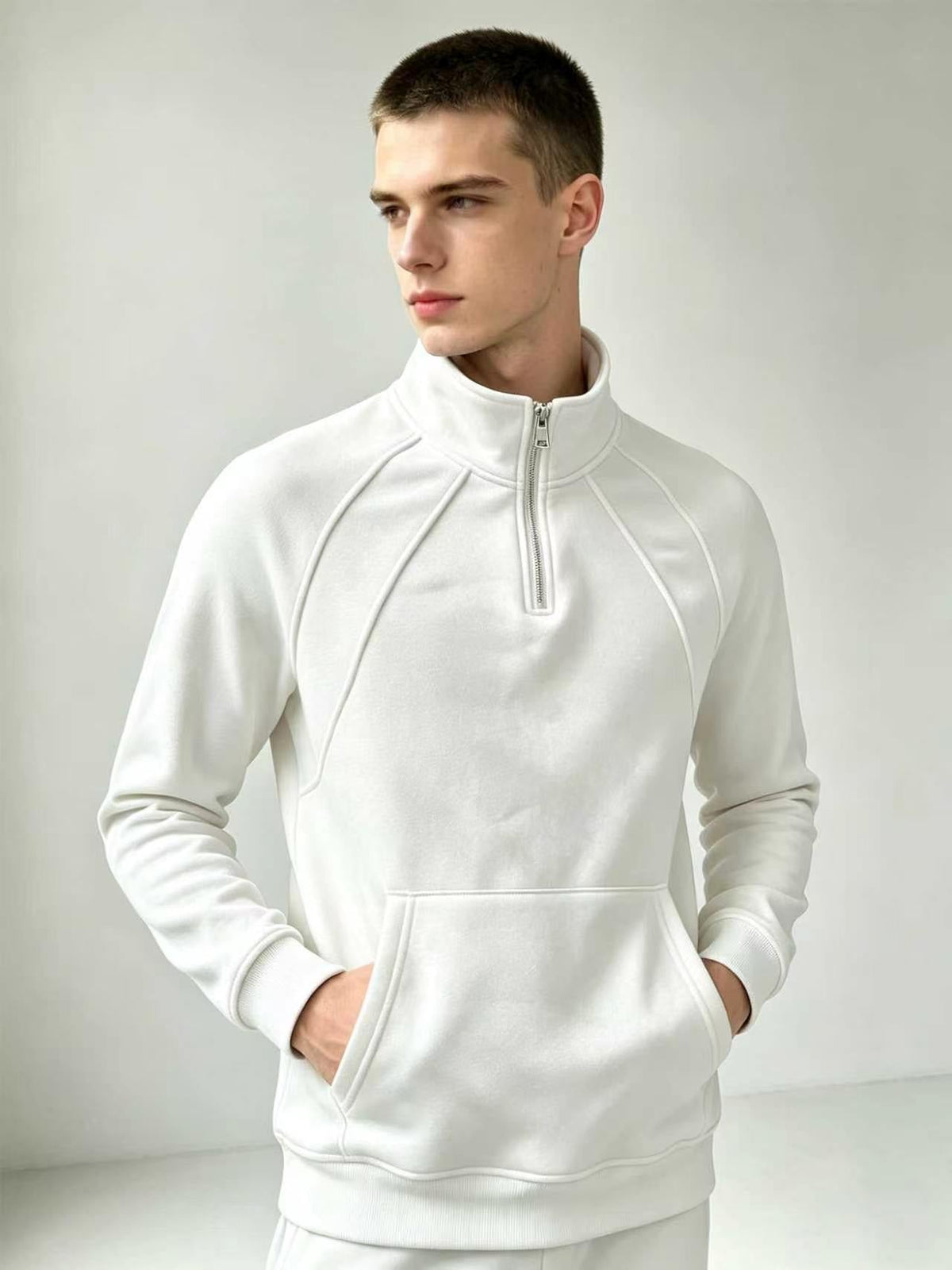 Mens Casual Zippered Fleece Pullover Sweatshirt