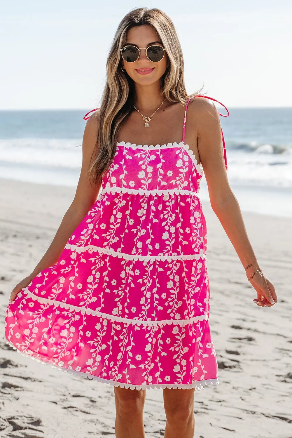 Women's Mini Dress Mini Dress - Floral Tie Shoulder - A-Line Vacation Style