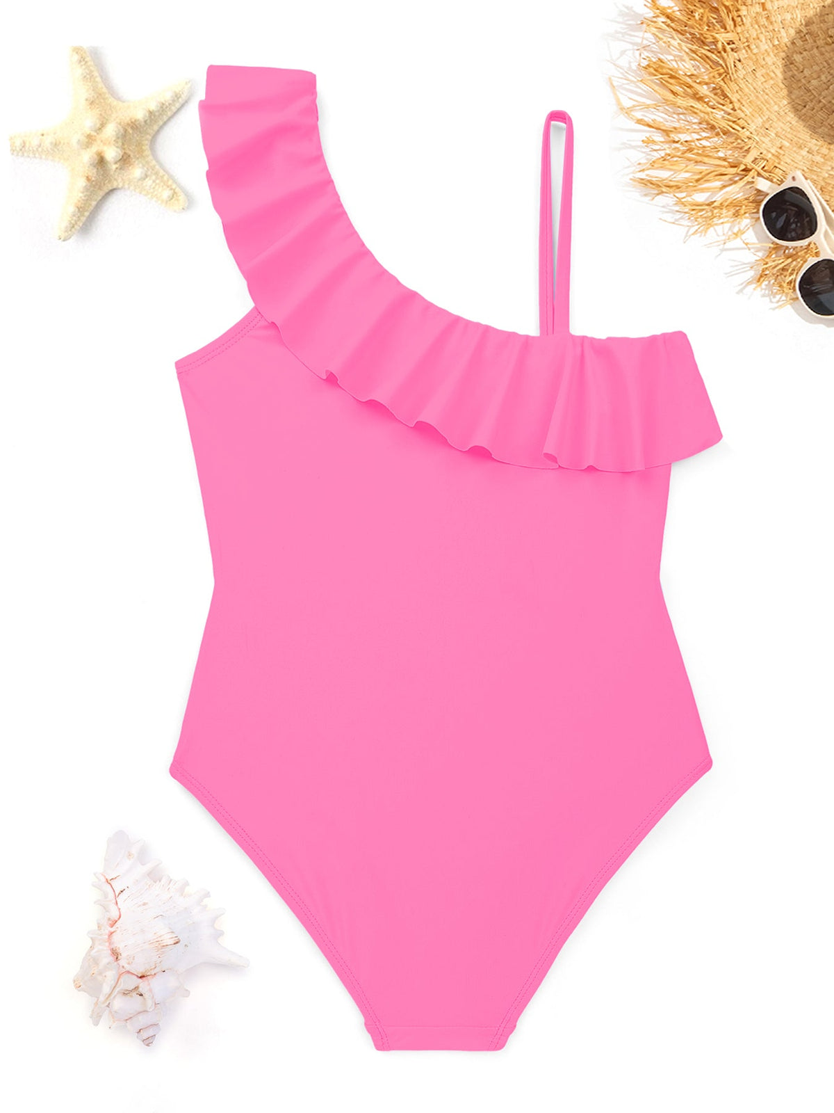 Girl's Mermaid at Heart Ruffled One-Piece Swimsuit (Front Printing)