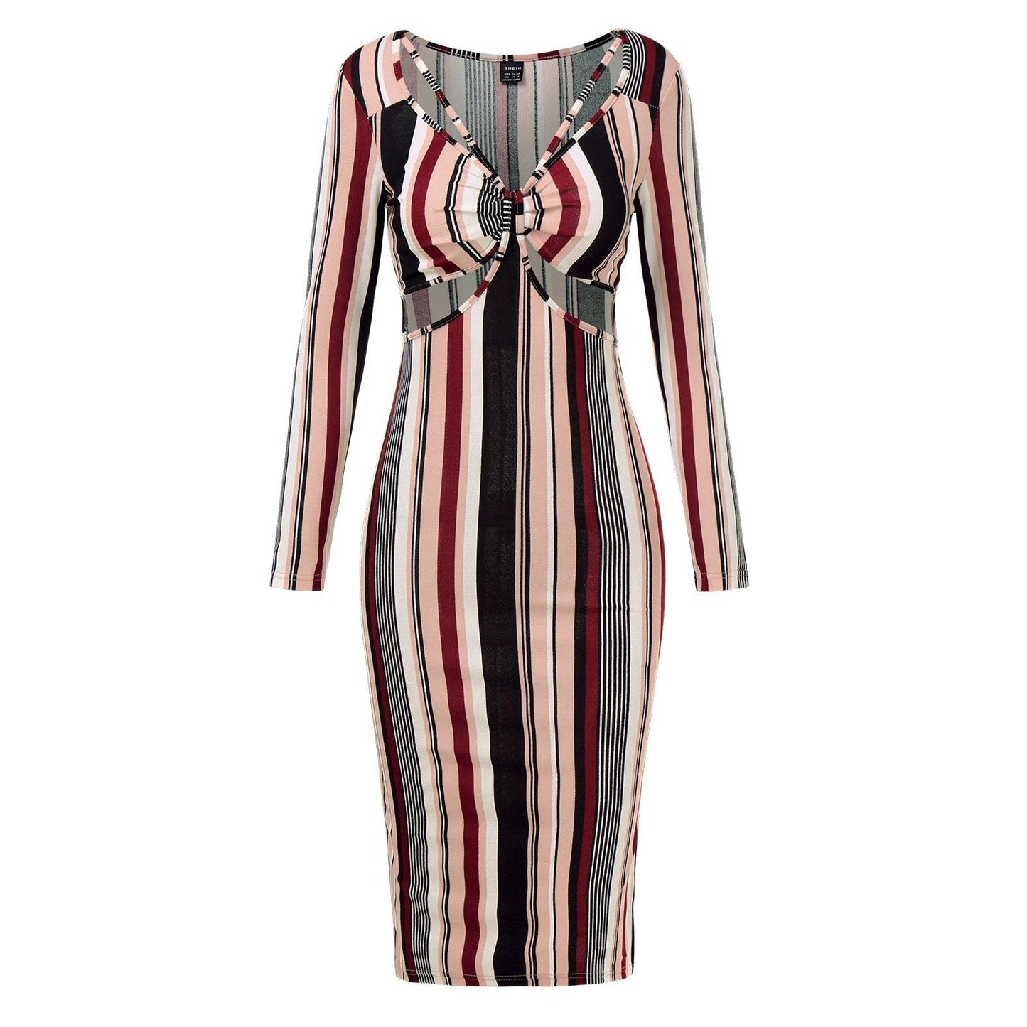 Women's Wrap Chest Striped Long Sleeve Dress