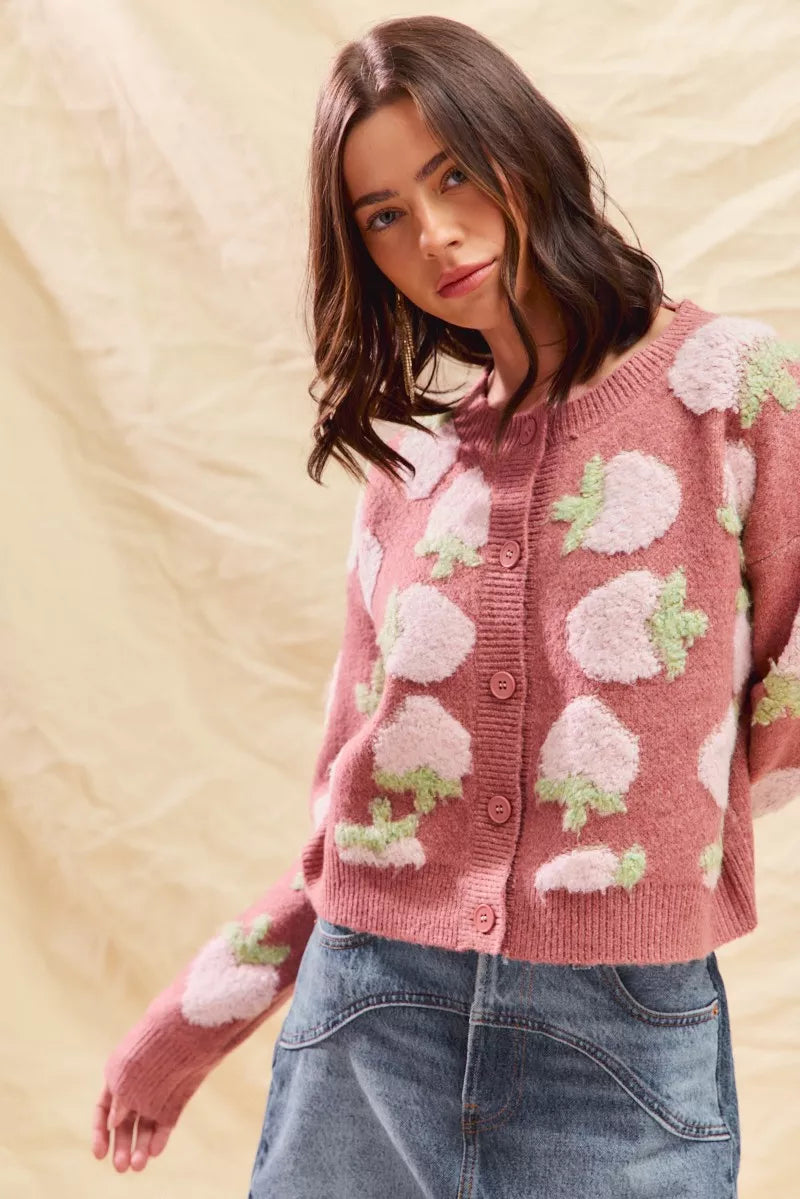 Cárdigan con botones y estampado de fresas de SO ME