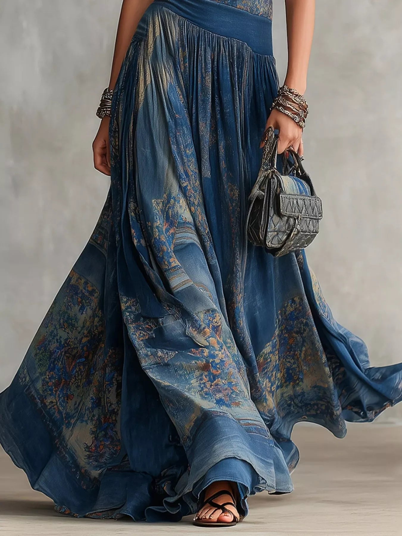 Printed Round Neck Sleeveless Maxi Dress