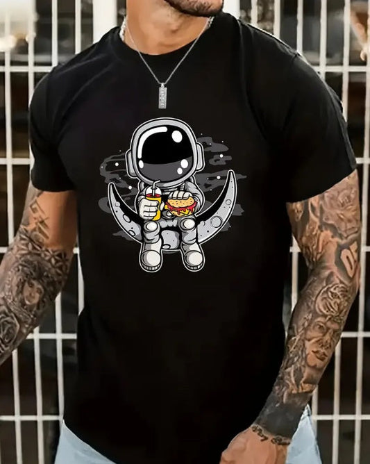 Camiseta de astronauta de dibujos animados para hombre – Camiseta informal de verano estilo urbano