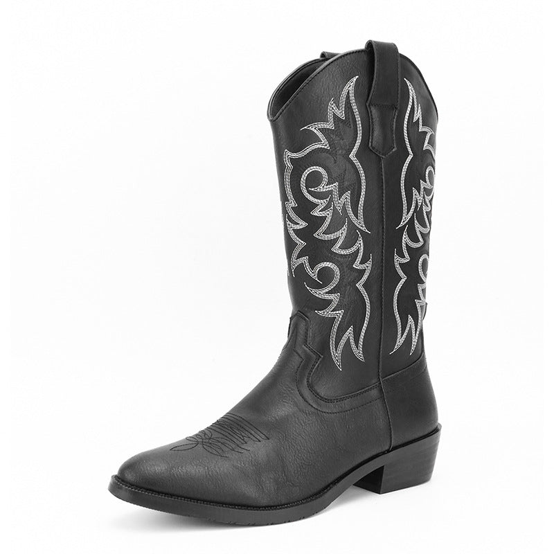 Men's Embroidery Retro High Leg Boot