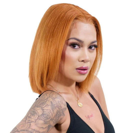 Peluca Bob de Cabello 100% Humano con Encaje Frontal Transparente 13x4 color Canela