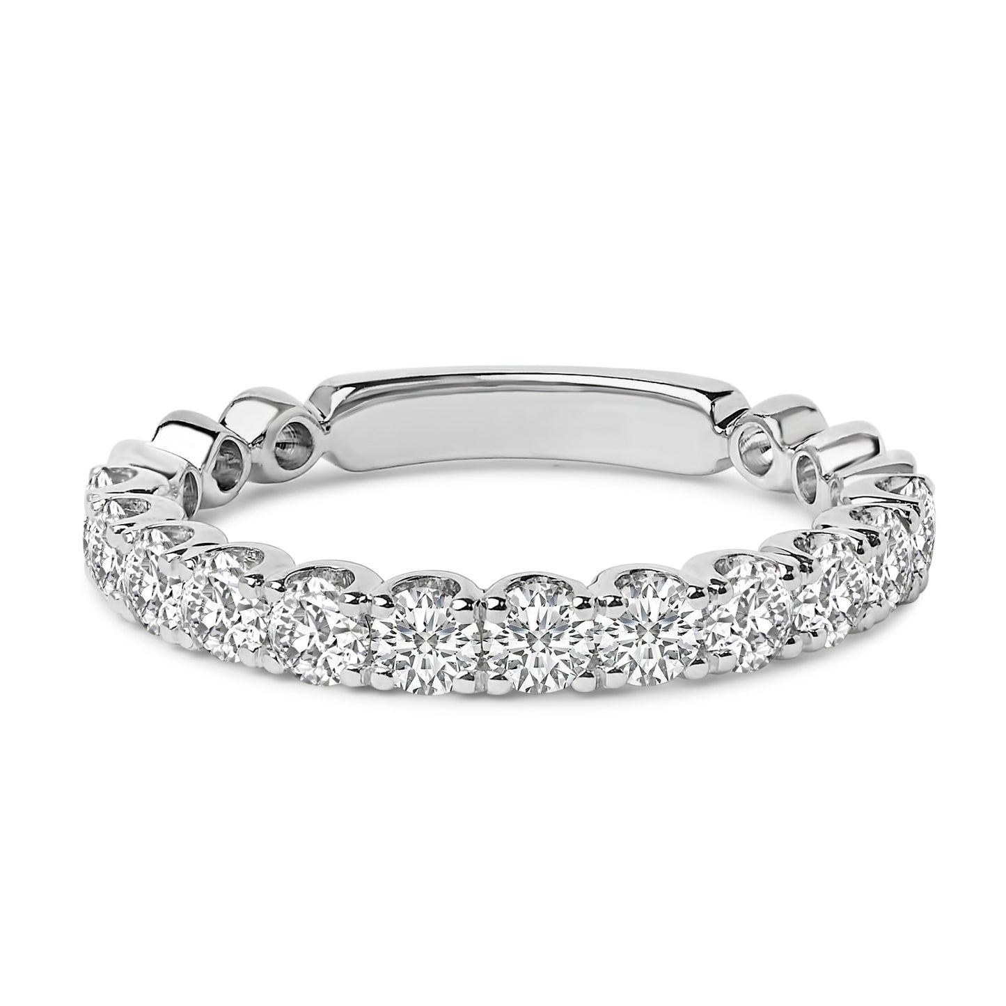 14K White Gold 1.00 Cttw Round Diamond Prong Set Wedding Band