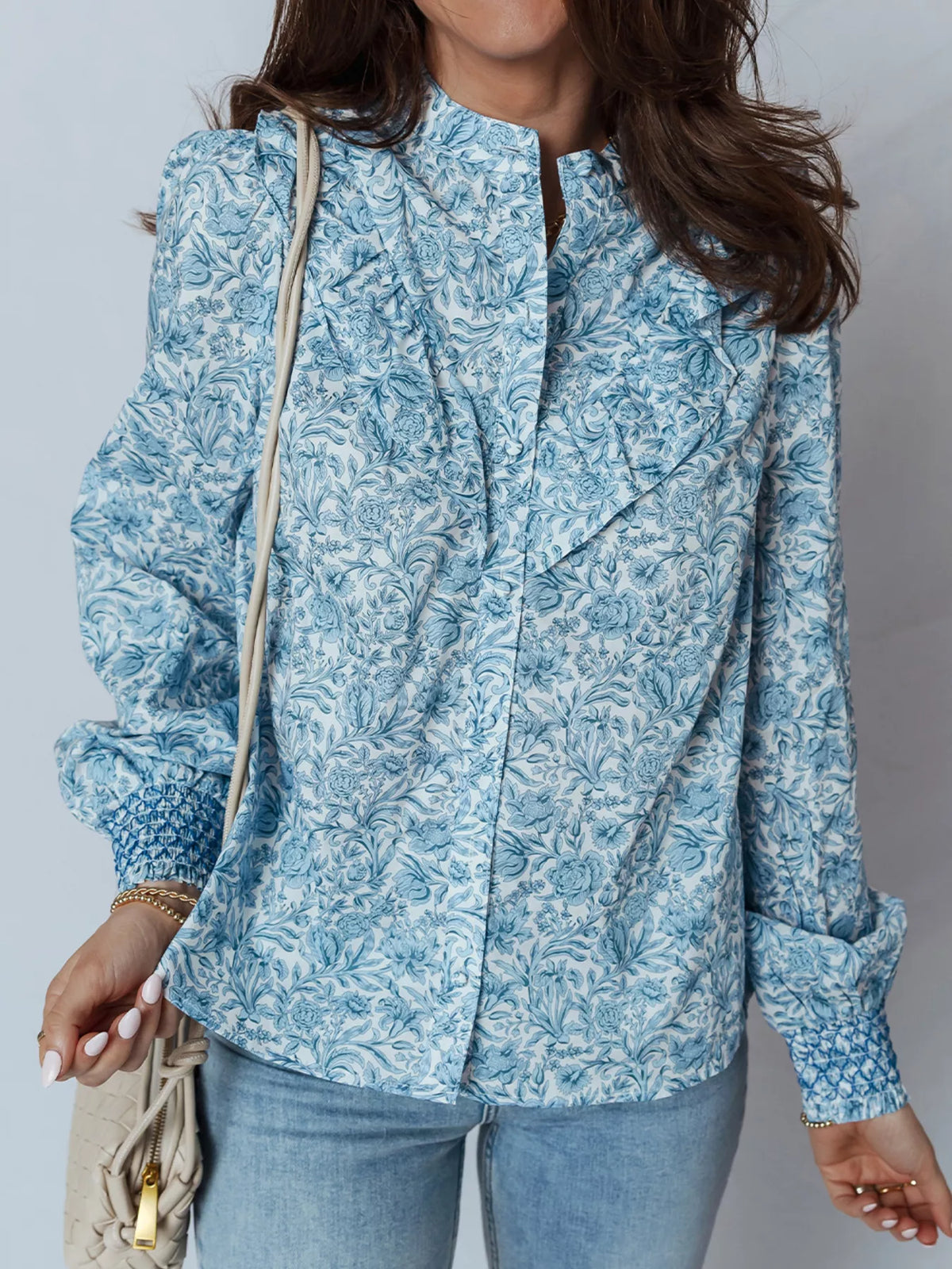 Floral Button Up Puff Sleeve Shirt