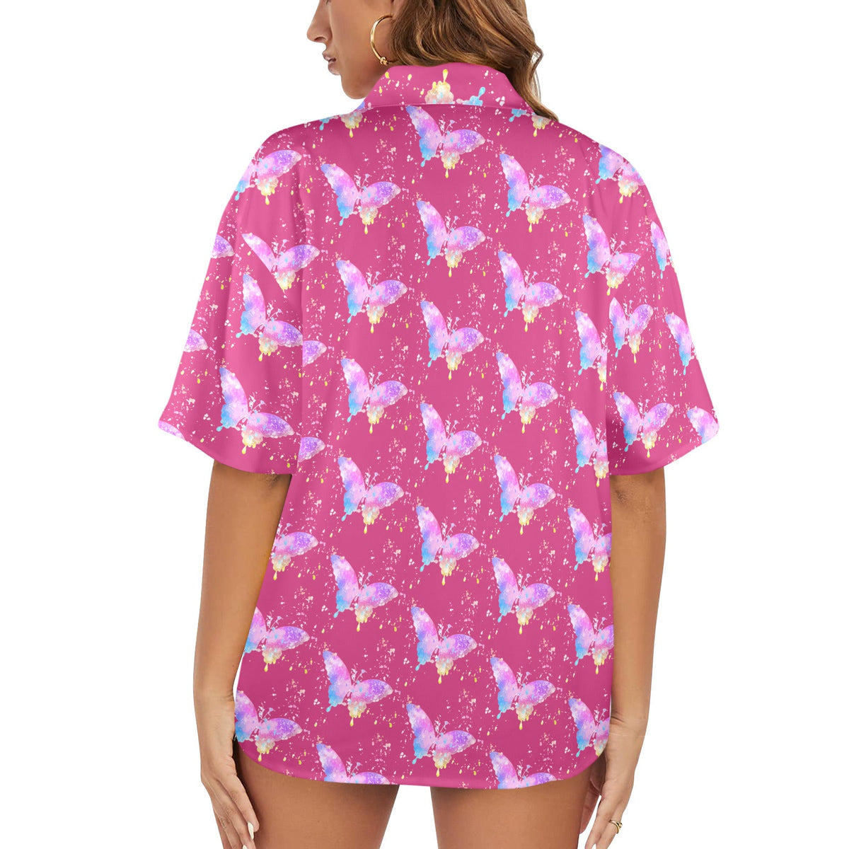 Watercolor Butterfly Women's All Over Print Hawaiian Shirt (Made in USA)