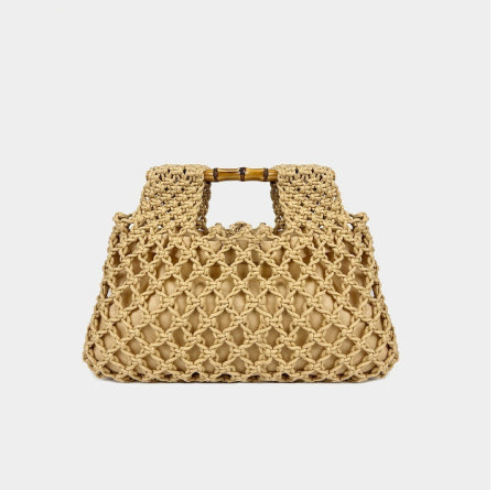 Hollow-out Bamboo-Section Handle Handwoven Small Square Bag