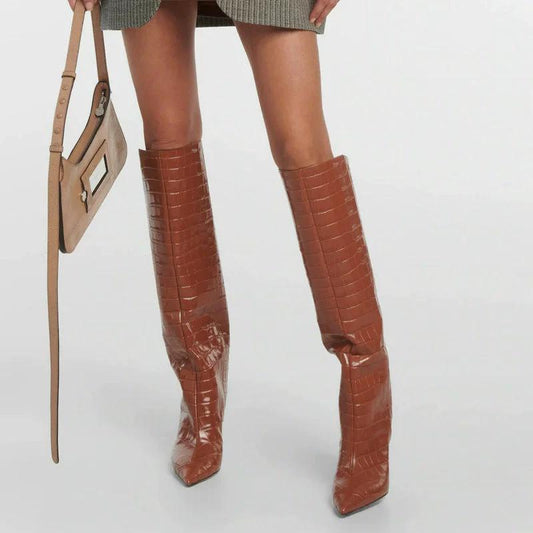 Zapatos de mujer Botas altas de aguja con punta fina