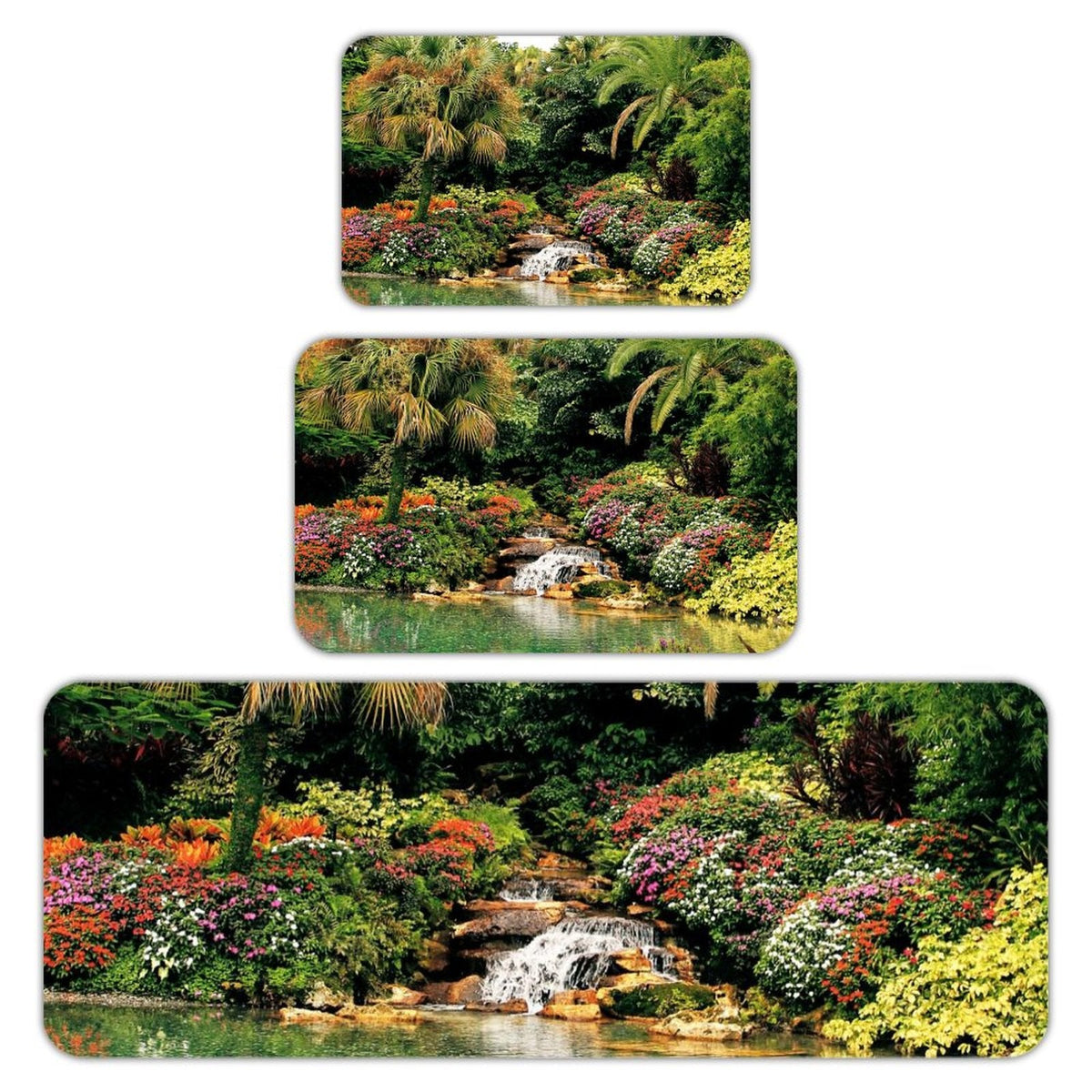 Serene Tropical Garden and Waterfall Kitchen 3-Piece Set (One-sided Printing)