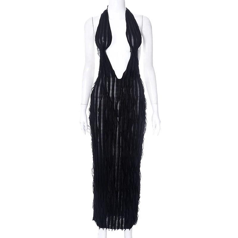 Women's Wave Pattern Chest Wrap Tied Dress