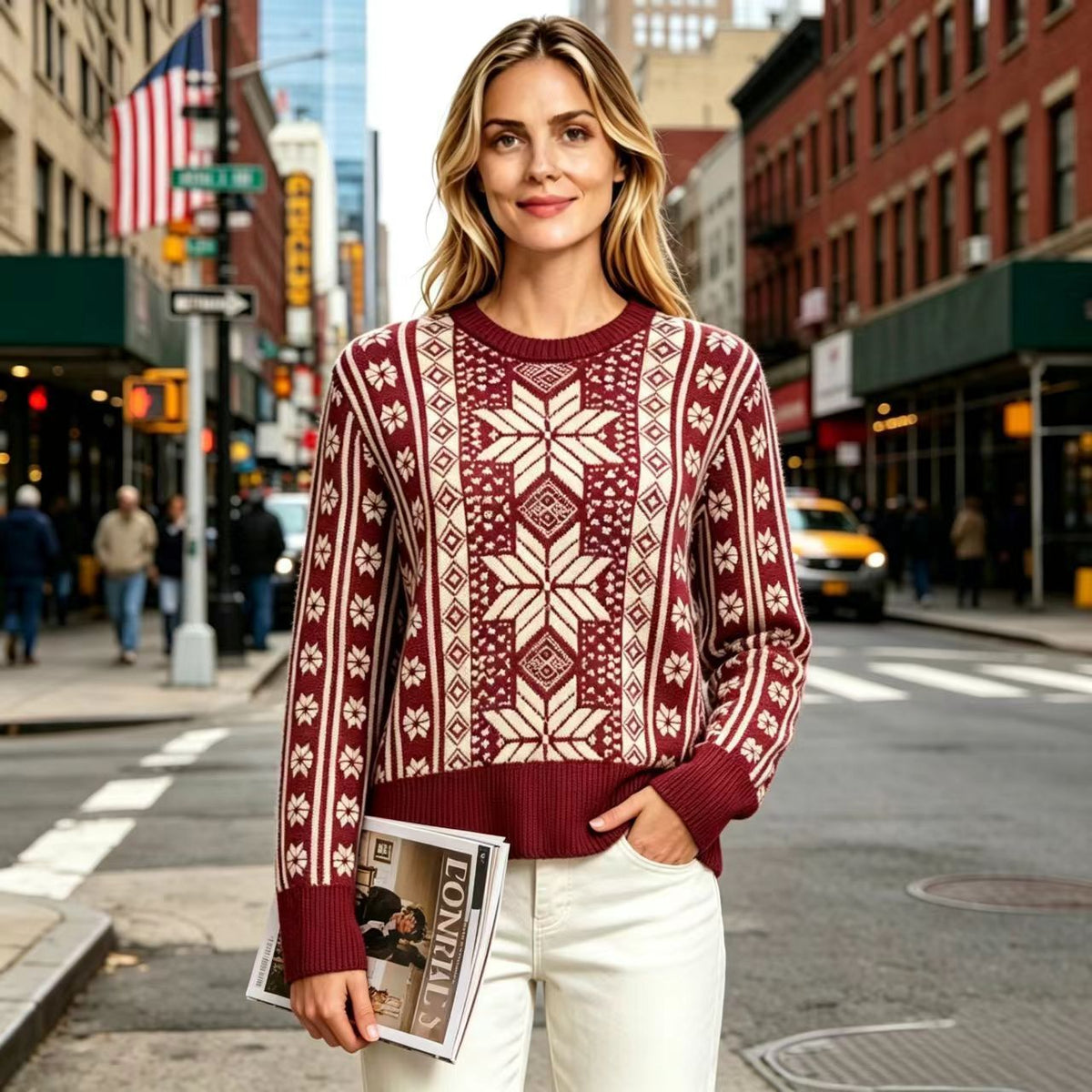 Fair Isle Snowflake Jacquard Sweater For Women