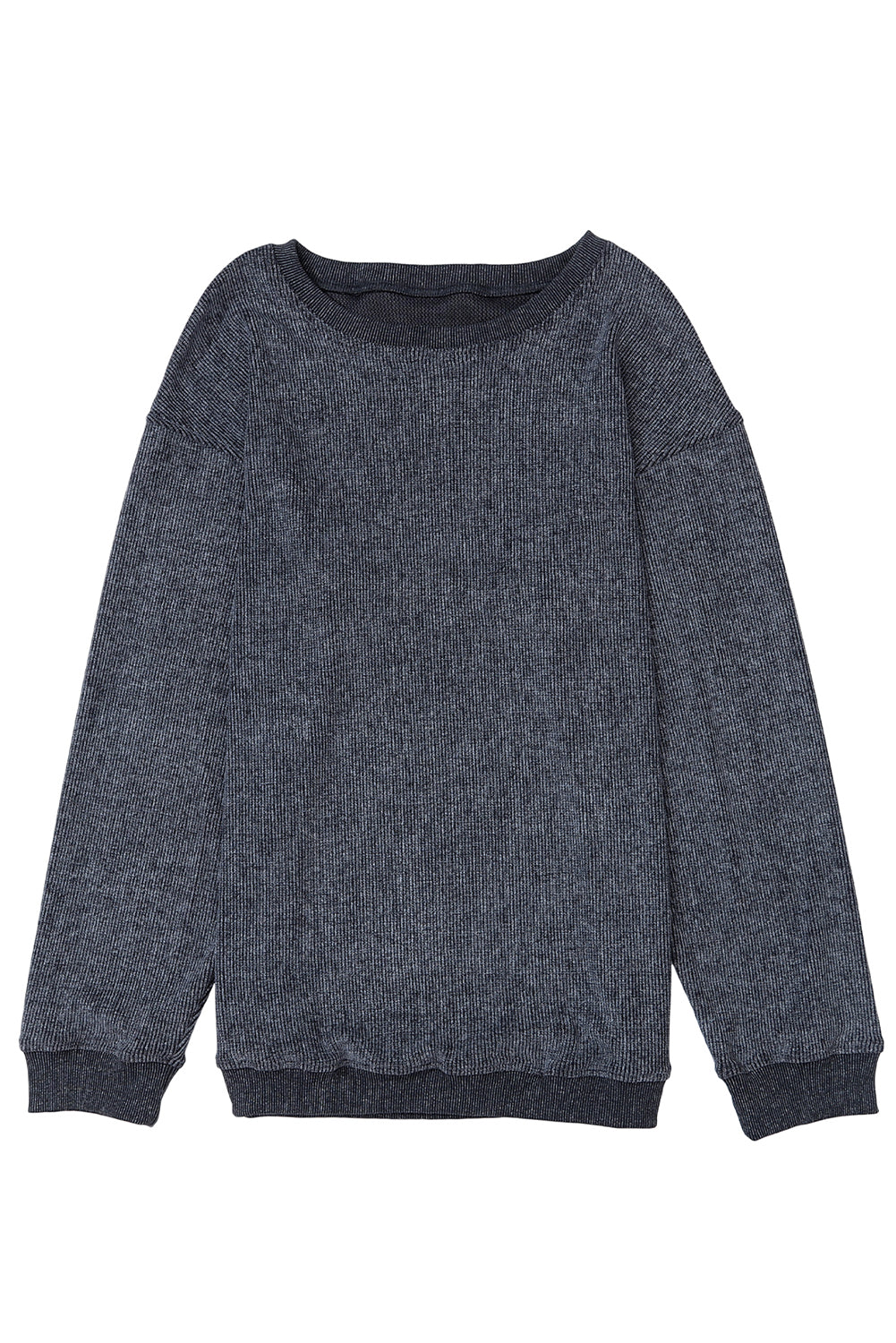 Sudadera Rosa Sólida de Punto Acanalado y Cuello Redondo