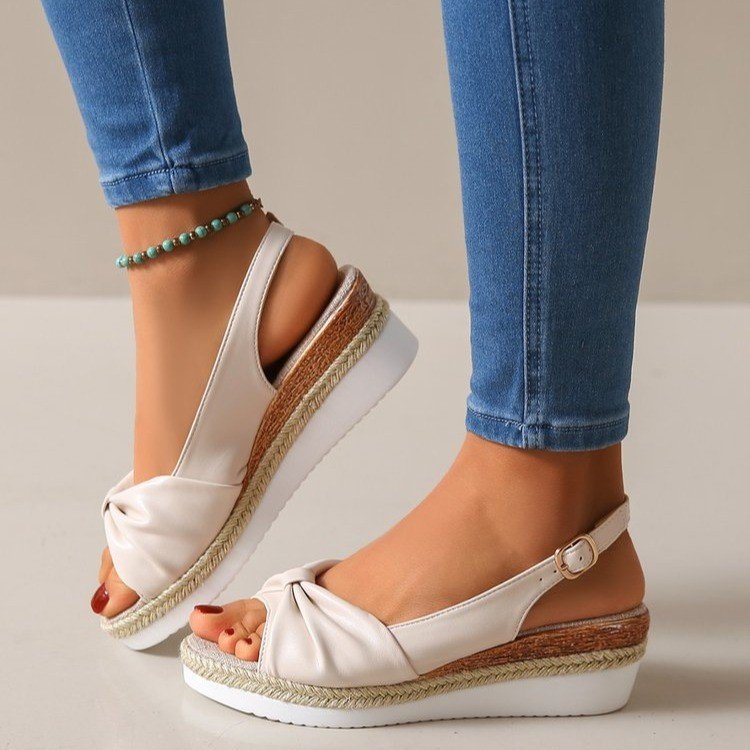 Plus-Size Jute-Strap Bow Sandals