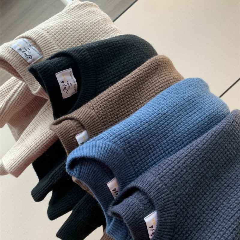 AutumnWinter Casual Solid-Color Crew-Neck Knit Sweater Top