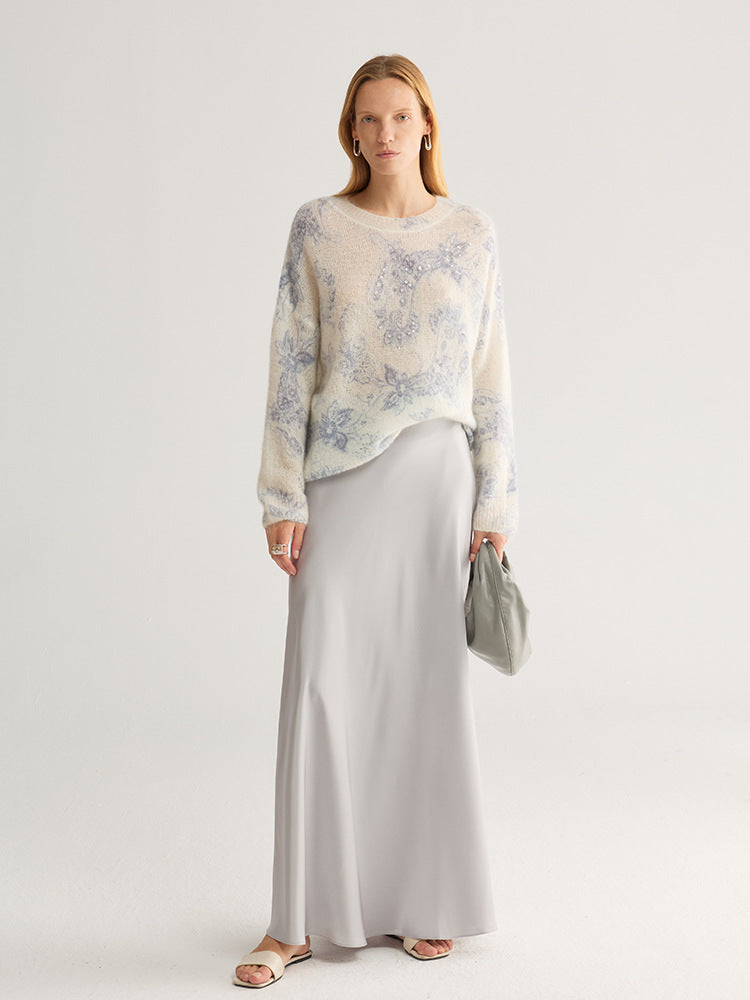 Rhinestone Embellished Floral Mohair-Blend Pullover Sweater