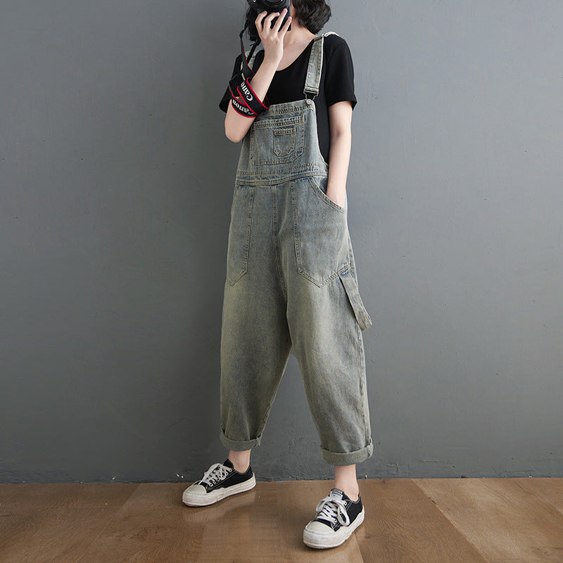 Spring Summer Women's Loose Denim Jumpsuit (Korean Style)
