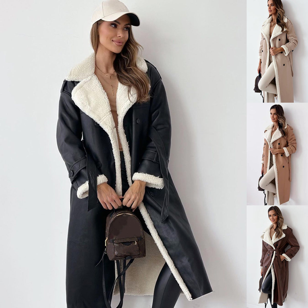 Gabardina de invierno cruzada con cinturón para mujer