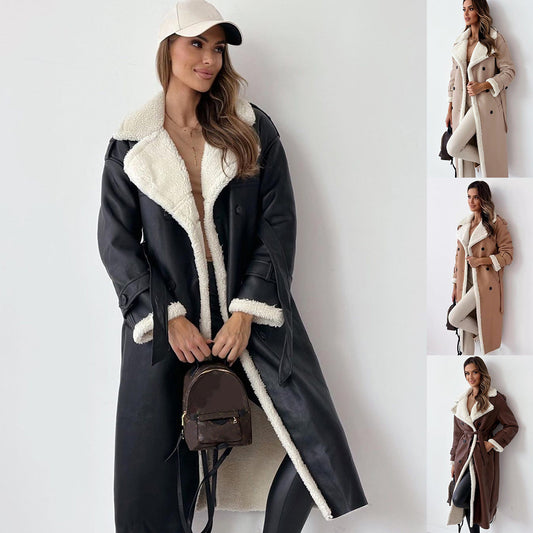 Gabardina de invierno cruzada con cinturón para mujer