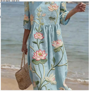Women's Casual Printed Temperament Long Dress