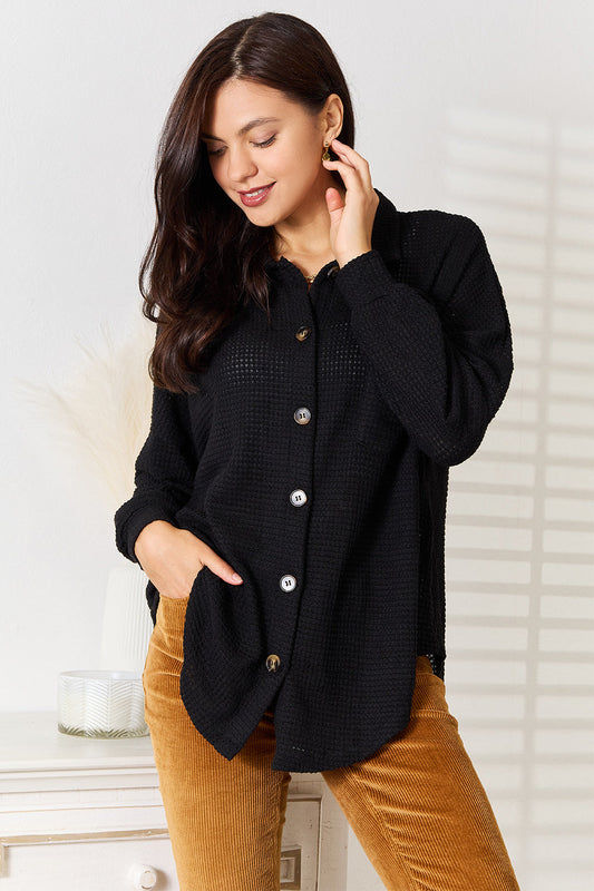 Camisa de punto gofre con cuello y hombros caídos Double Take