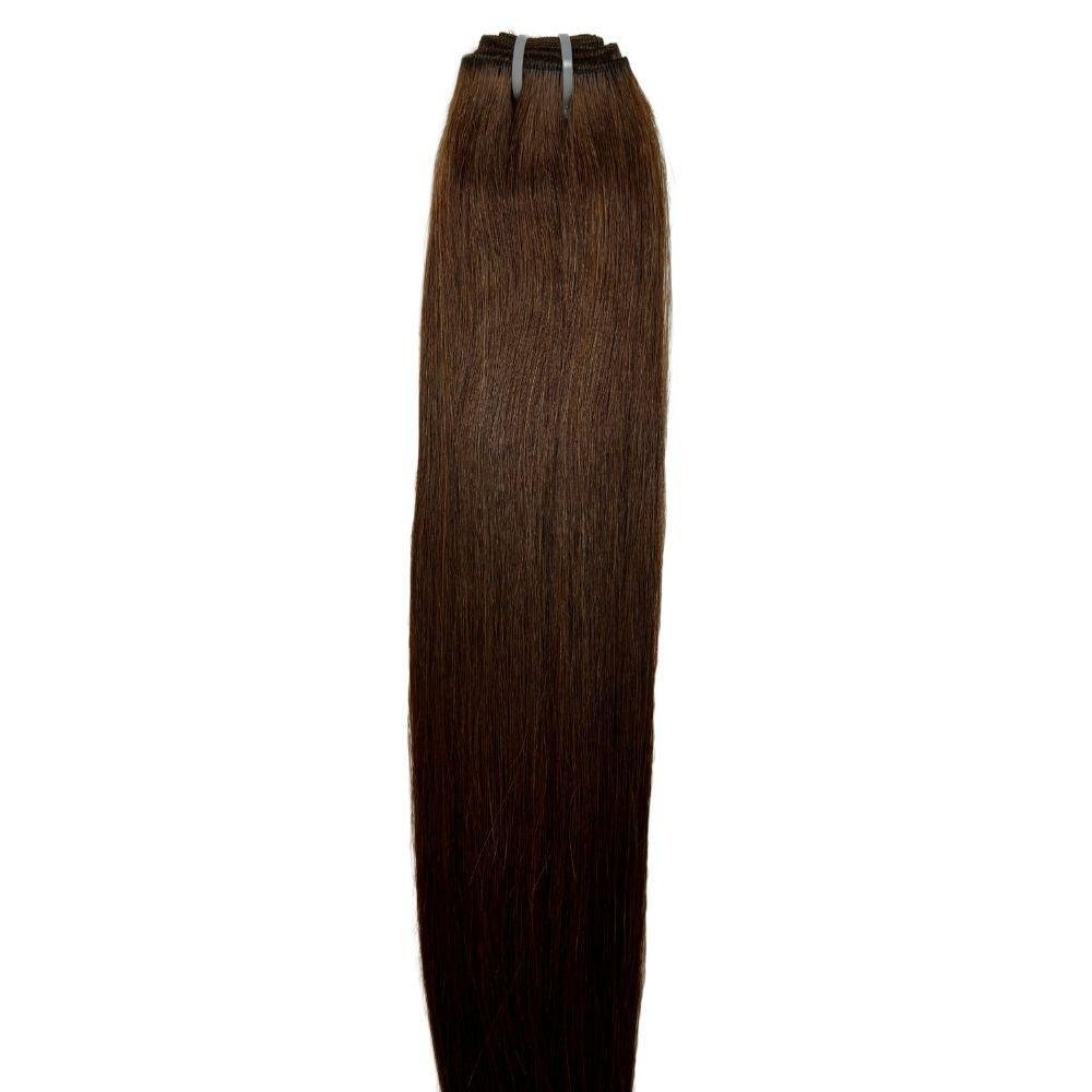 Extensiones de pelo 100% humano, liso, castaño oscuro, natural