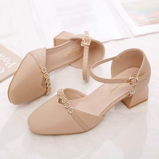 Women's Mid-Heel Slingback Pumps – Square Toe Buckle Strap