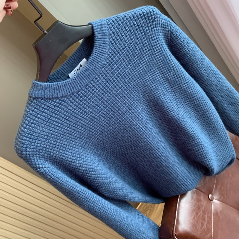 AutumnWinter Casual Solid-Color Crew-Neck Knit Sweater Top
