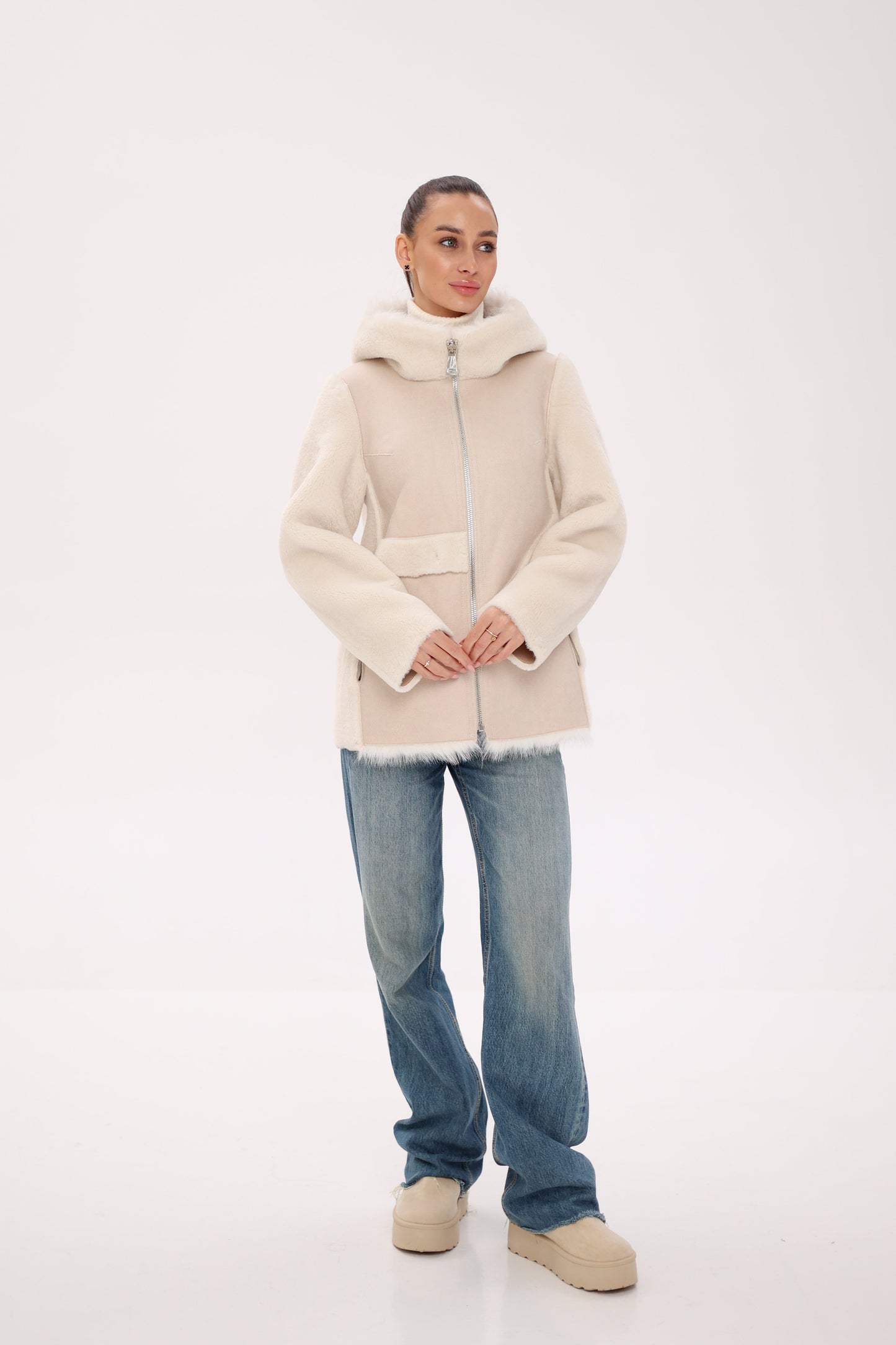 ⇆ Chaqueta Reversible con Capucha de Mezcla de Lana