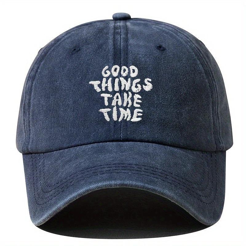 Men's "Good Things Take Time" Washed-out Vintage Baseball Cap Adjustable